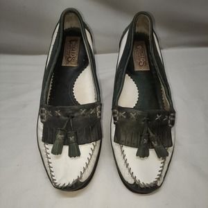 Circle S Lion Stone Slip on Tassel White & Gray Leather Loafer Moccasin 8